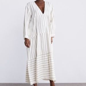 Zara Striped Print maxi v-neck Dress